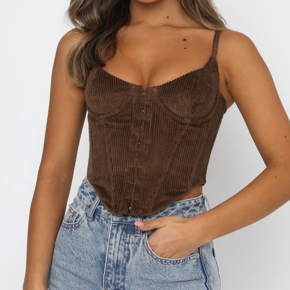 White Fox Boutique Brown Corduroy Corset Top
